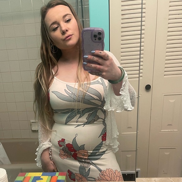 Floral Maxi Dress in Cream and Green - Picture 3 of 3